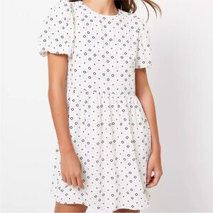 Loft Dress Geo Puff Sleeve White 6